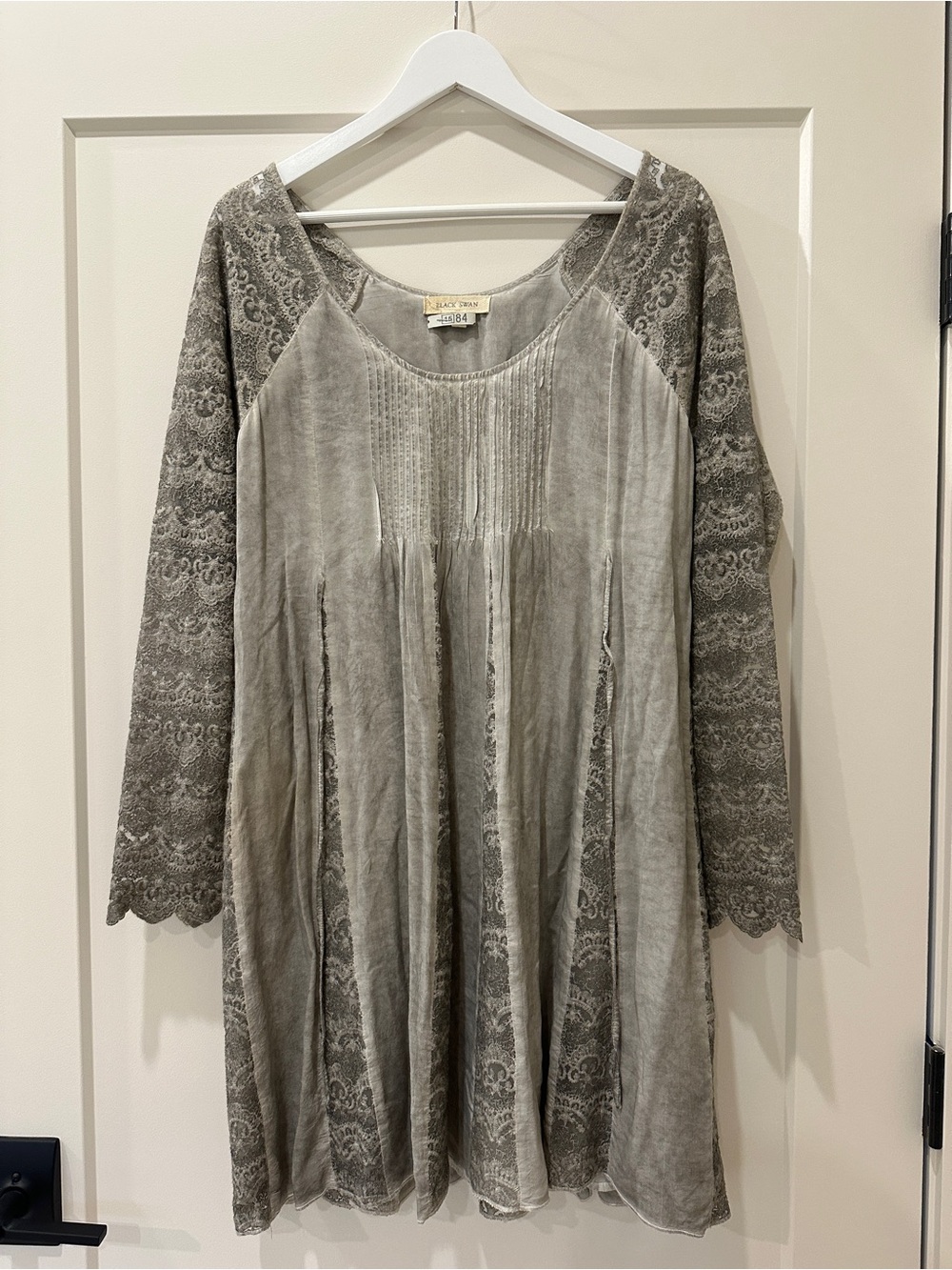 Black Swan Gray Velvet Tunic with Lace Sleeves